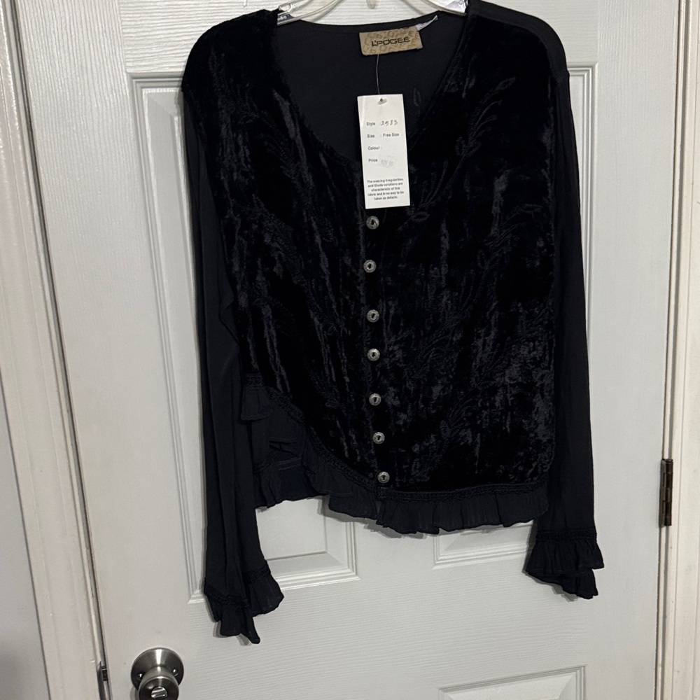 Anthropologie Black Velvet Button-Down Shirt